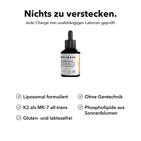 Liposomales Vitamin D3+K2 (Tropfen): Nichts zu verstecken